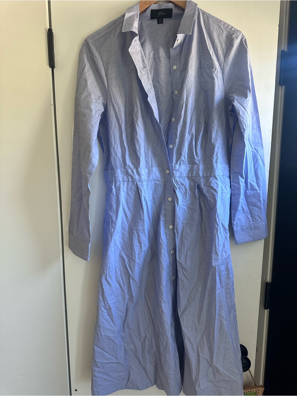 J. Crew Light Blue Long Sleeve Button-Front Shirt Dress 12 stretch waist